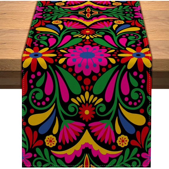 Mexican Table Runner for Day of The Dead Cinco de Mayo Mexico Let''s Fiesta Party Decoration Home Kitchen Dining Room Table Decor 71Inches Long
