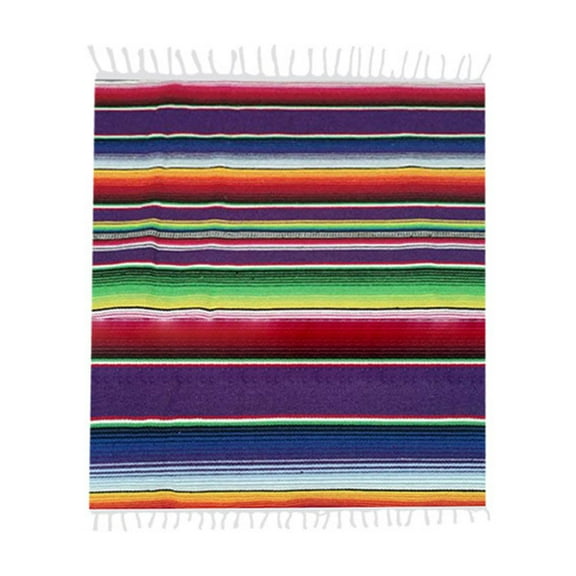 Mexican Tablecloth Serape Blanket for Mexican Party Wedding Decorations, Large Square Cotton Fringe Table Cloth Colorful Mexican Blanket Outdoor Fiesta Table Cover Picnic (Purple)