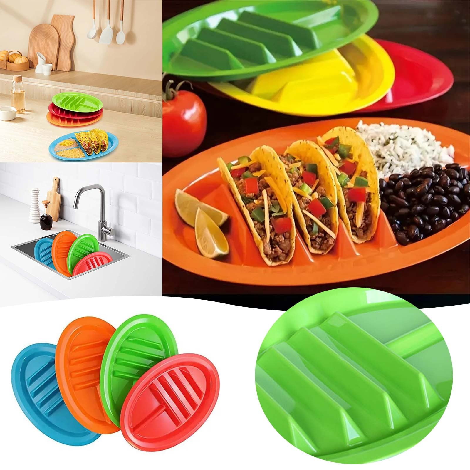 Mexican Taco Holder Plate with Dividers, Versatile Corn Tortilla ...