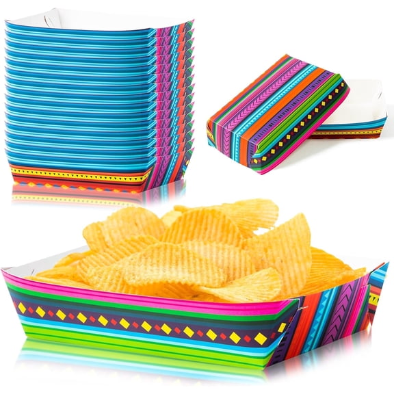 Mexican Taco Nights Food Trays 50Pcs Mexican Nacho Popcorn Unassembled Trays Snack Candy Holder Disposable Paper Plates Carnival Party Food Containers Concession Stand Party Supplie