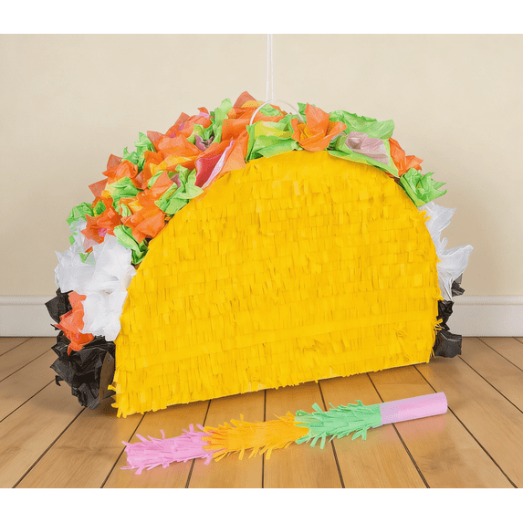Gamexcel Taco Pinata with Bat and Blindfold, 15.7x10.2x5in Holds 2 LBS Candy, Cinco de Mayo Birthday Fiesta Party Supplies
