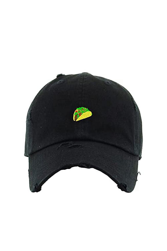 Mexican Taco Vintage Baseball Cap Embroidered Cotton Adjustable Distressed Dad Hat Black