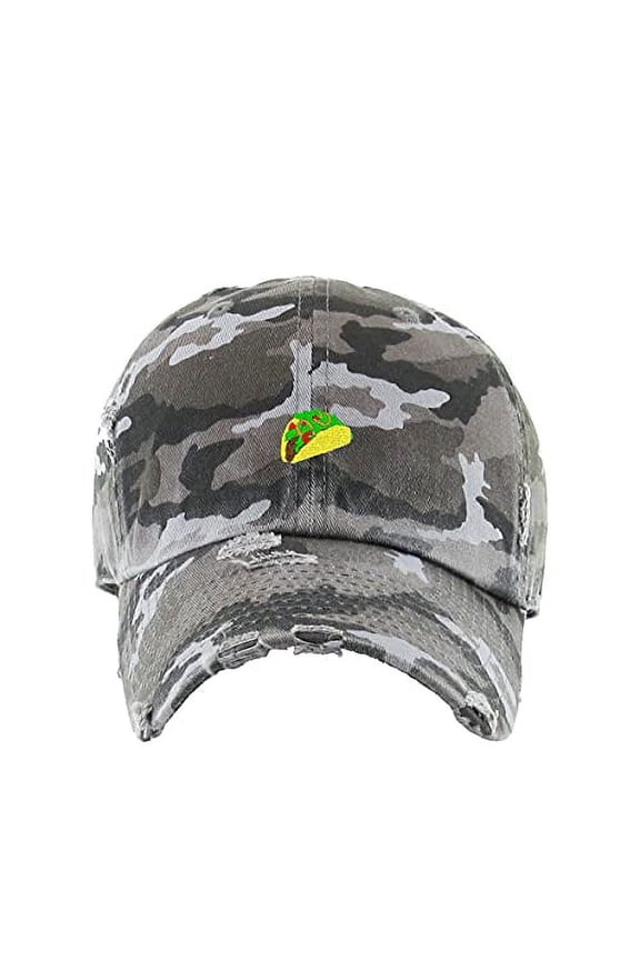 Mexican Taco Vintage Baseball Cap Embroidered Cotton Adjustable Distressed Dad Hat Gray Camo
