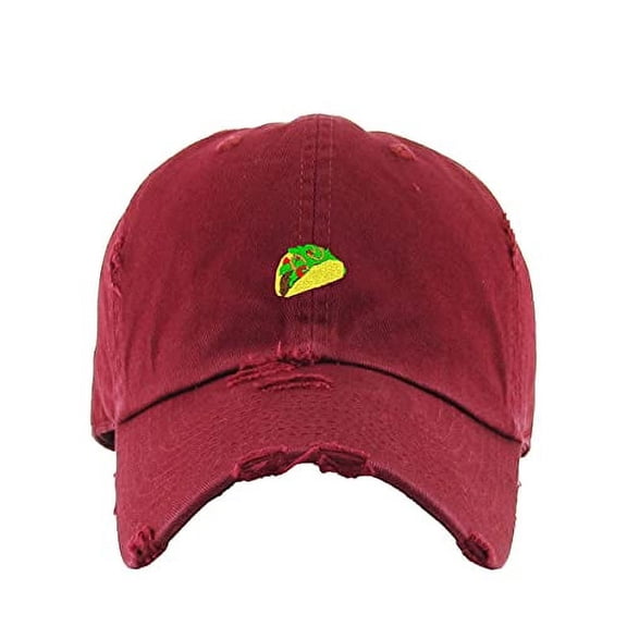 Mexican Taco Vintage Baseball Cap Embroidered Cotton Adjustable Distressed Dad Hat Maroon