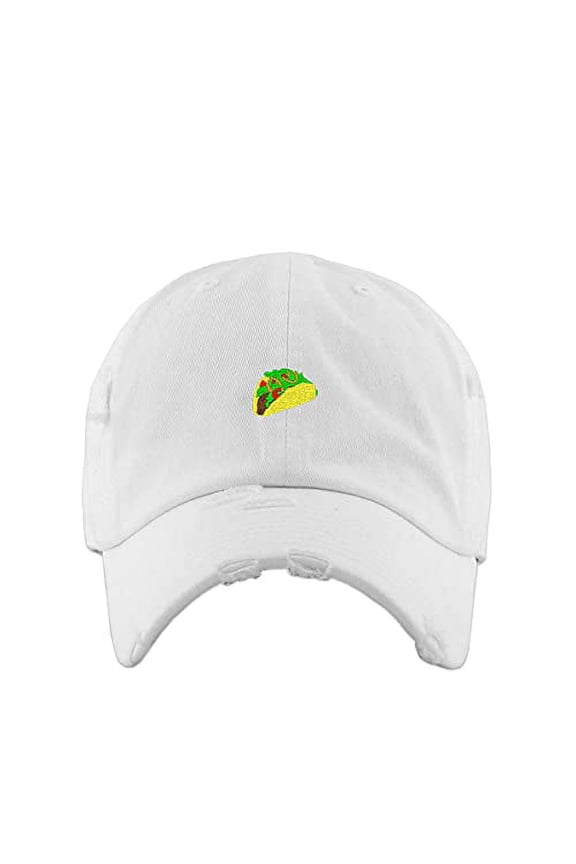 Mexican Taco Vintage Baseball Cap Embroidered Cotton Adjustable Distressed Dad Hat White