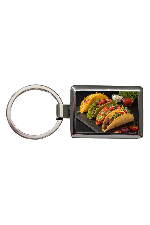 Mexican Tacos Metal Rectangle Keychain