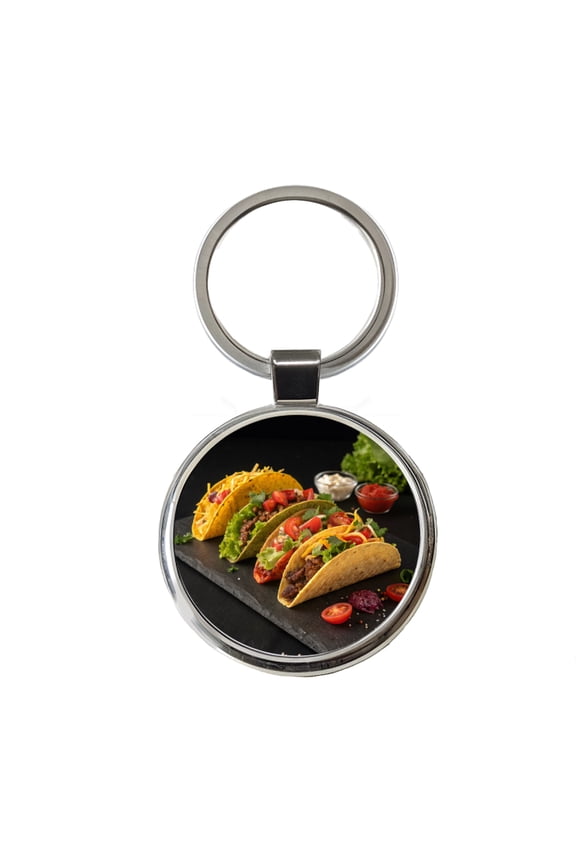 Mexican Tacos Metal Round Keychain