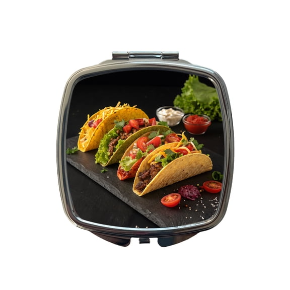 Mexican Tacos Travel Makeup Handbag Purse Small Pocket Compact Mirror