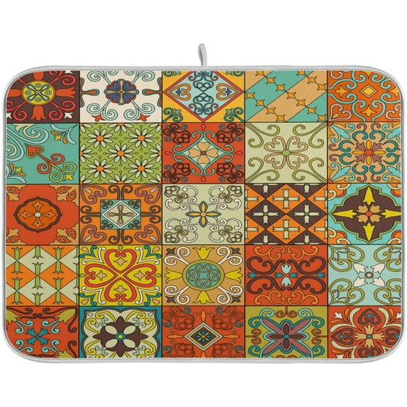 FREEAMG Mexican Talavera-1 Dish Drying Mat,Kitchen Counter Decor Absorbent Reversible Dish Mat Drying Mat Dish Drainer Mat for Kitchen Counter 18 x 24 inch