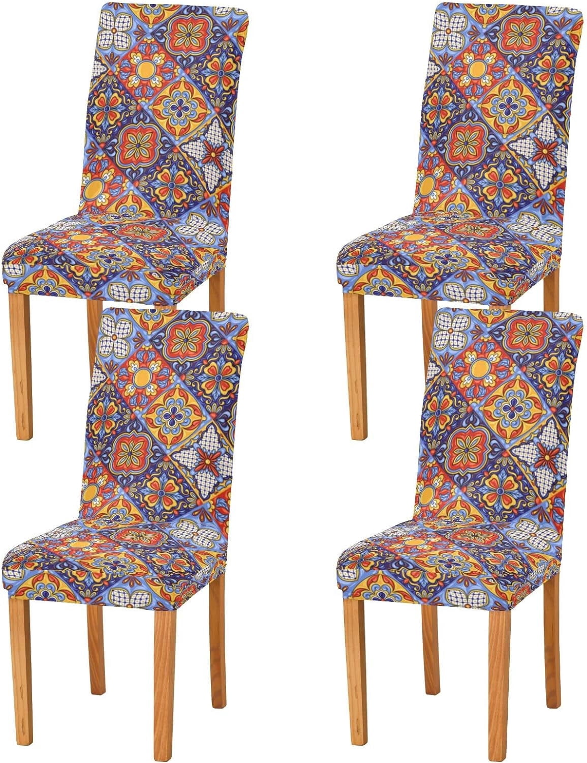 Mexican Talavera Ceramic Tile Pattern Dining Chair Covers Set of 4 ...