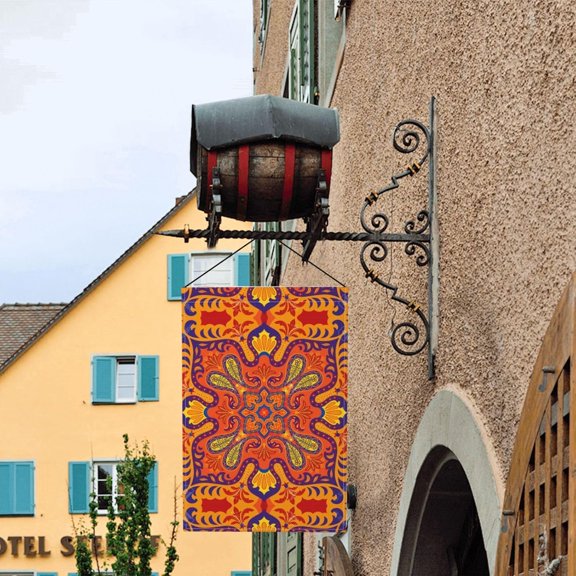 Mexican Talavera Ceramic Tile Pattern Ethnic Folk Burlap Garden Flag 12x18 Inch - Double Sided, All Weather