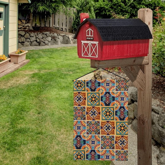 Mexican Talavera Ceramic Tile Pattern Ethnic Folk Lien Garden Yard Flag 12"x 18" Double Sided Welcome House Flag for Patio Lawn Outdoor Home Decor