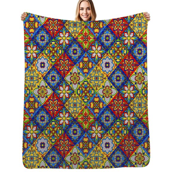 Mexican Talavera Ceramic Tile Pattern Flannel Blankets Soft Throw Blanket Winter Travel Office Outdoor Bedspread
