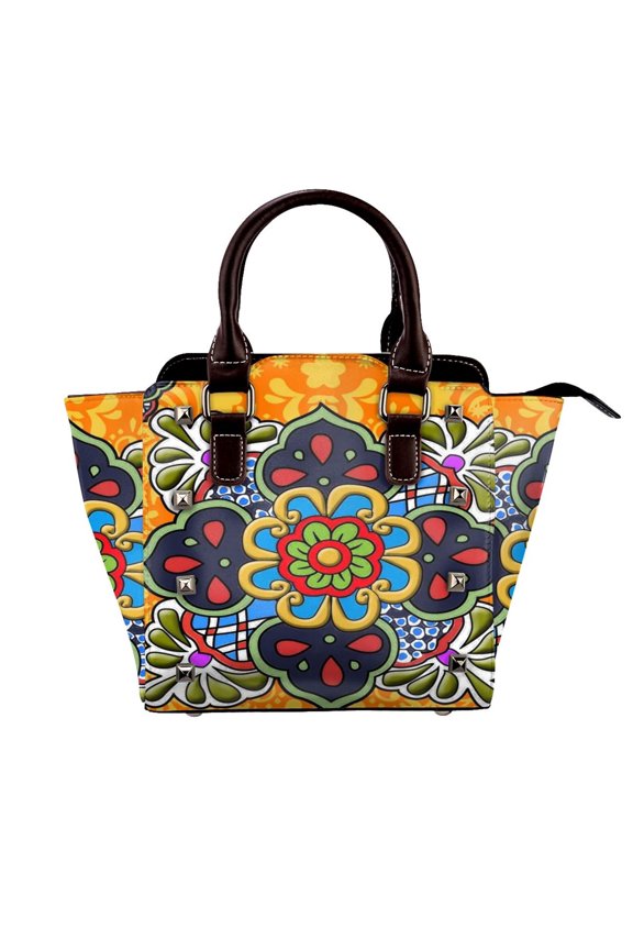 Mexican Talavera Flower Rivet Fashion One-Shoulder Women's Handbag Tote Bag