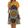 thumbnail image 1 of Mexican Talavera Flower Sundress Short Sleeve Dress Summer Women Clothes Dress for Women Dresses, 1 of 7