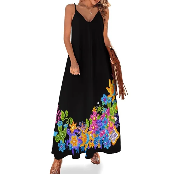 Mexican Talavera Pattern Sleeveless Dress luxury woman evening dress dress women summer024