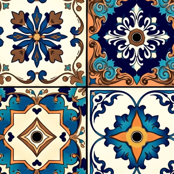 Mexican Talavera Peel and Stick Wallpaper Ceramic Tile Blue Orange Floral vintage Wall Mural 17.7in x 9.8ft Self Adhesive Removable Wall Paper Renter Friendly Wallpaper for Bedroom