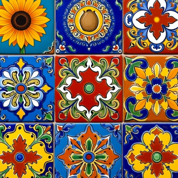 Mexican Talavera Peel and Stick Wallpaper Colorful Ceramic Tiles Floral Sunflower Wall Mural 23.6in x 9.8ft Self Adhesive Removable Wall Paper Renter Friendly Wallpaper for Bedroom