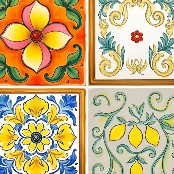 Mexican Talavera Peel and Stick Wallpaper Floral Lemon Ceramic Mediterranean Orange Blue Wall Mural 23.6in x 9.8ft Self Adhesive Removable Wall Paper Renter Friendly Wallpaper for Bedroom