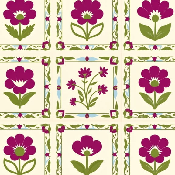 Mexican Talavera Peel and Stick Wallpaper Floral Vibrant Purple Flowers Green Foliage Wall Mural 23.6in x 9.8ft Self Adhesive Removable Wall Paper Renter Friendly Wallpaper for Bedroom