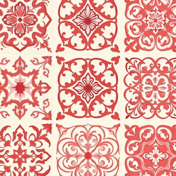 Mexican Talavera Peel and Stick Wallpaper Red White Tile Floral Geometric pink Wall Mural 17.7in x 9.8ft Self Adhesive Removable Wall Paper Renter Friendly Wallpaper for Bedroom