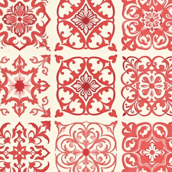 Mexican Talavera Peel and Stick Wallpaper Red White Tile Floral Geometric pink Wall Mural 17.7in x 9.8ft Self Adhesive Removable Wall Paper Renter Friendly Wallpaper for Bedroom