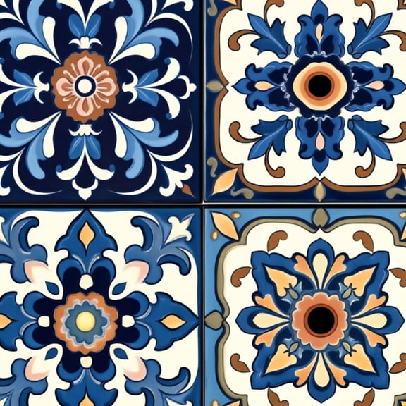 Mexican Talavera Peel and Stick Wallpaper Traditional Ornate Floral Ceramic Tile Blue White Wall Mural 23.6in x 9.8ft Self Adhesive Removable Wall Paper Renter Friendly Wallpaper for Bedroom