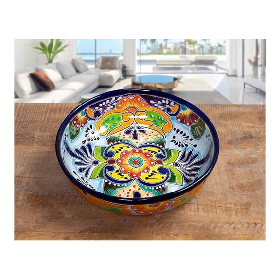 Mexican Talavera Pottery Large Serving Bowl, Handpainted Ceramic Pasta Bowl, Fruit Bowl, Hand Crafted Decorative Bowl for Salad Party Serving Bakeware Handmade Mexico Kitchen Art Gift Platter