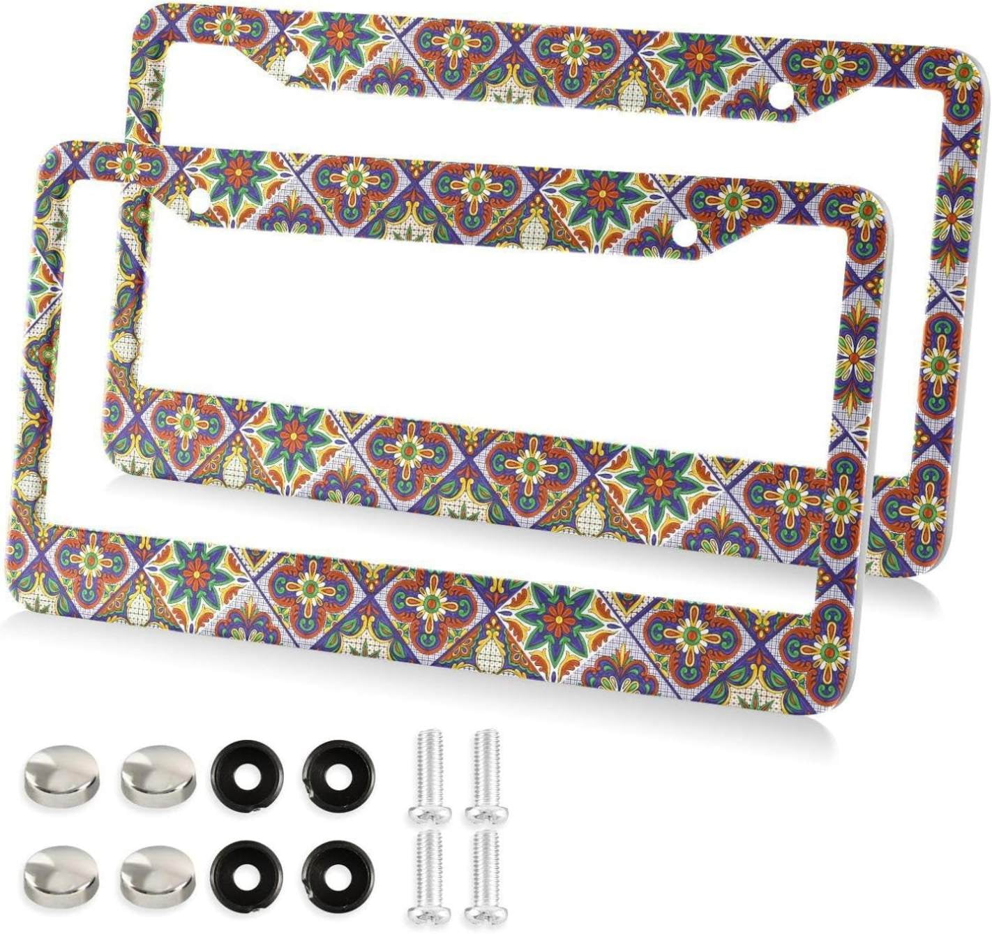 Mexican Talavera Tile Ceramic License Plate Frame, Decorative Aluminum