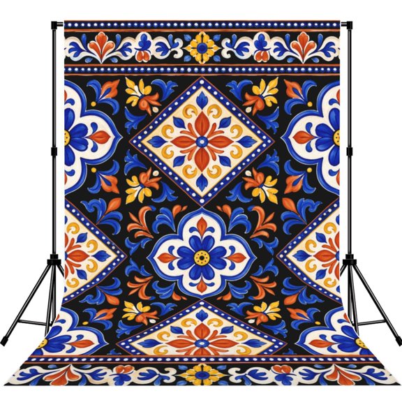Mexican Talavera Tile Pattern Print Photography Backdrop 5x7Ft Background for Photo Studio Video Recording Birthday Party Wedding Home Decor