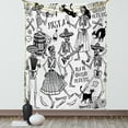 thumbnail image 1 of Mexican Tapestry, Day of the Dead Dancers Themed Woman and Man Skeleton Icon Playing Music Design, Wall Hanging for Bedroom Living Room Dorm Decor, 40W X 60L Inches, Black White, by Ambesonne, 1 of 5