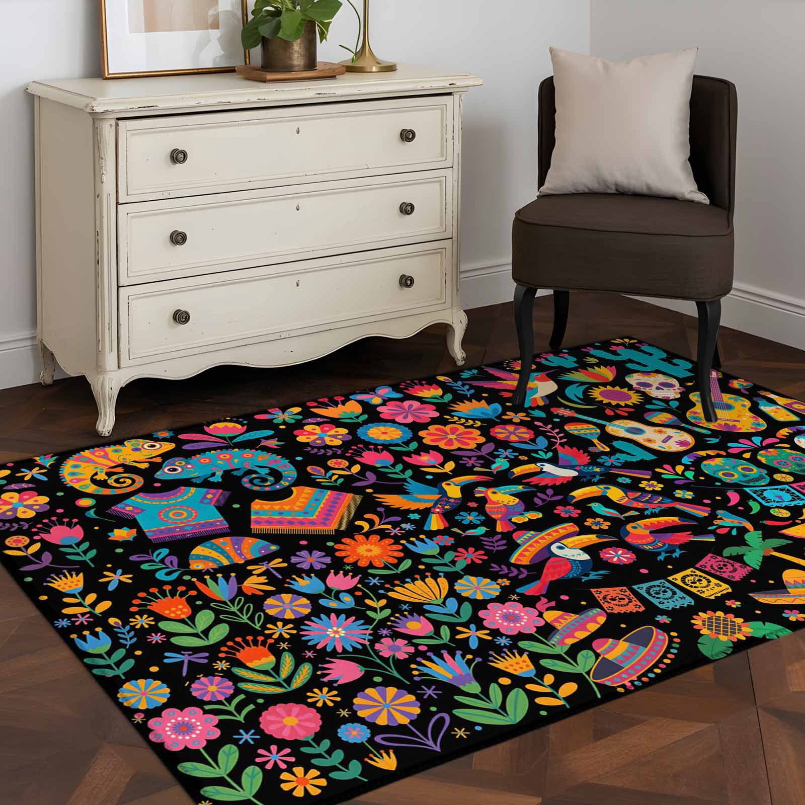 Mexican Texture 4x6 Rug for Dining Table for 4 People Under Table ...