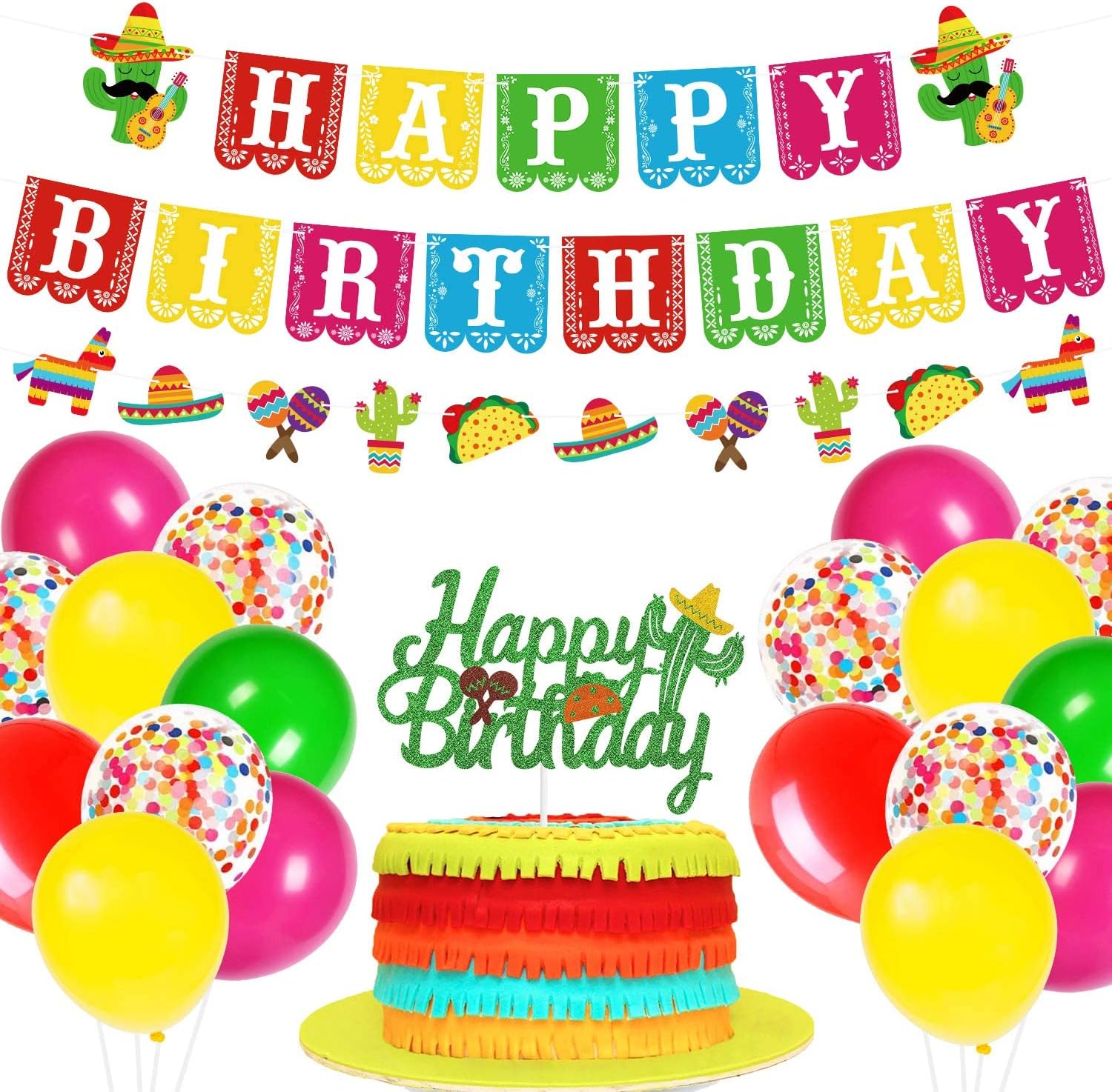 Mexican Themed Birthday Party Supplies, Fiesta Birthday Banner and Cake