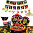 thumbnail image 1 of Mexican Themed Fiesta Party Supplies, 161pcs Mexican Party Paper Tableware set Including Fiesta Plates Cups Napkins Tablecloth and Banner, 1 of 7