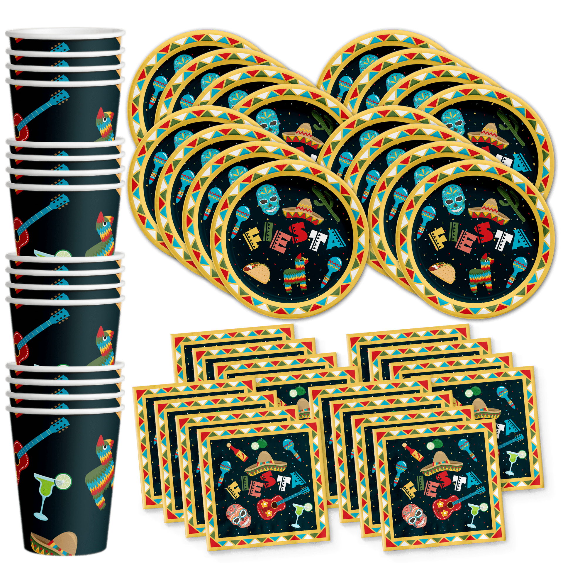 BIRTHDAY GALORE Mexican Themed Fiesta Party Supplies - Taco Tuesday Decorations - Taco Bout a Party Taco Plate Sets with Napkins and Cups | Kit for 16