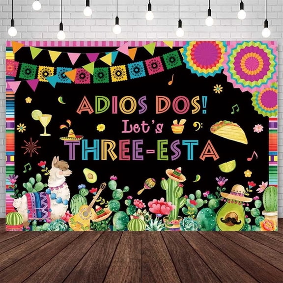 Mexican Third Birthday Backdrop Fiesta Three-Esta Happy Birthday Photography Background Mexican Fiesta Cactus 3rd Birthday Party Decorations Banner Supplies Photo Studio Props