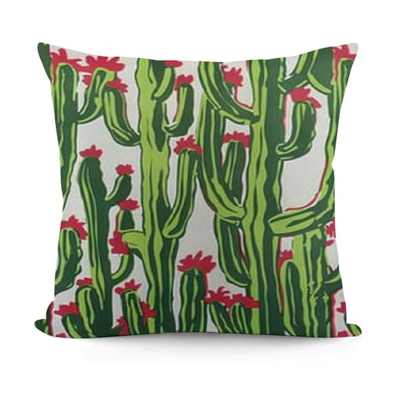Mexican Throw Pillow Cushion Cover, Repeating Cacti Chili Peppers Desert Theme Illustration on Plain Back, Decorative Square Accent Pillow Case, Apple Green Dark Coral