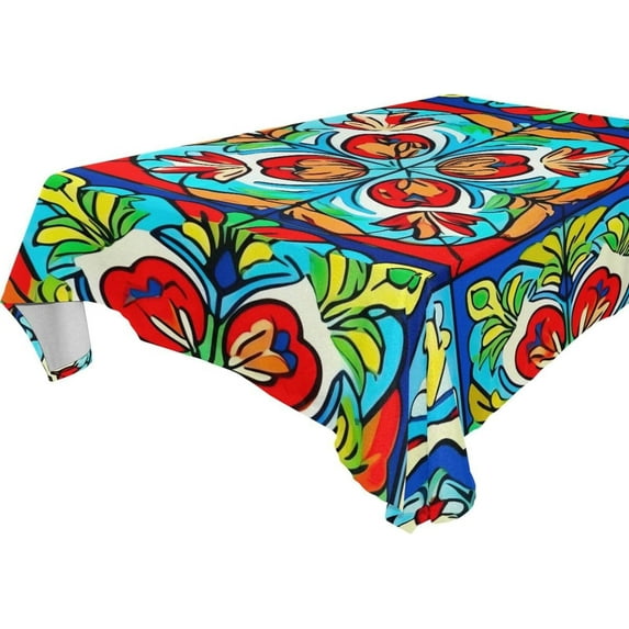 Mexican Tile Rectangle Tablecloth Waterproof Polyester Table Clothative Stain Resistant & Wrinkle Resistant Washable Table Cover for Dining Table/Party/Camping 60x90 Inch Decor Gift