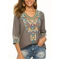 thumbnail image 1 of Mexican Tops for Women Embroidered Shirts Hippie Clothes Tunic Fiesta Plus Size Boho Peasant Blouses Gray XXXL, 1 of 6