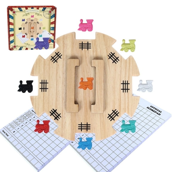 Mexican Train Dominoes Accessories Set Game for Adults & Family (  6.3-Inch Large Size Pine Hub, 9 Colorful Metal Markers, 100-Sheet Score Pads )