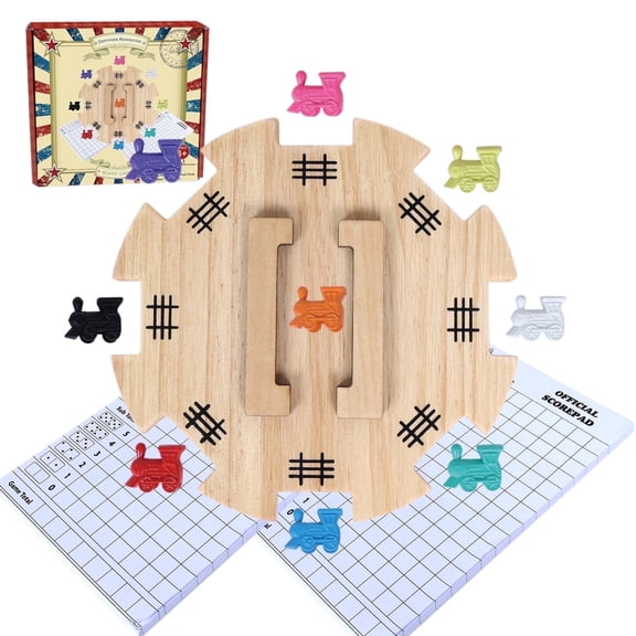 Fugocen Mexican Train Dominoes Accessories Set 6.3-Inch Large Pine Hub, 9 Colorful Metal Markers, 100-Sheet Score Pads