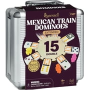 Queensell Mexican Train Dominoes Set Double 15   136 Tiles, Colored Dots, Family Board Game