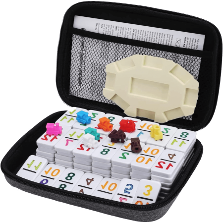 Mexican Train Dominoes Set Numbers Double 12, Travel Mexican Train Game with 91 Colored Tiles and Protable Case, Number Domino Set for Adults