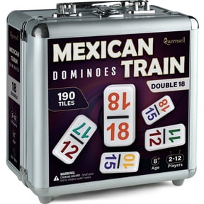 Mexican Train Dominoes Set with Numbers - Double 18 Dominos Set for Adults and Kids - Mexican Dominoes Train Game Night Games for Adults with Wooden Hub and Aluminum Case