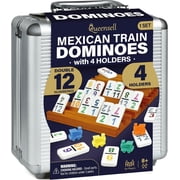 Mexican Train Dominoes Set with Numbers and 4 Holders - Wooden Hub and Tiles Holders - Double 12 with Numbers (D12 Numbers + 4 Holders)