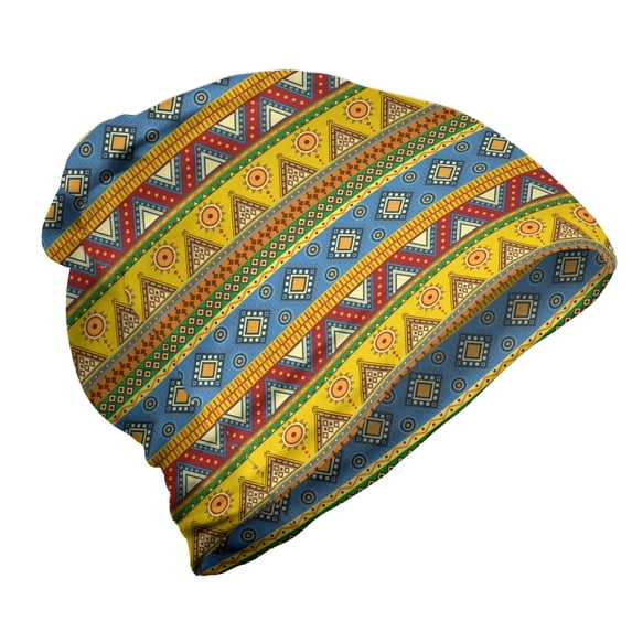 Mexican Unisex Beanie, Native Aztec Borders, Hiking Outdoors, Multicolor, by Ambesonne