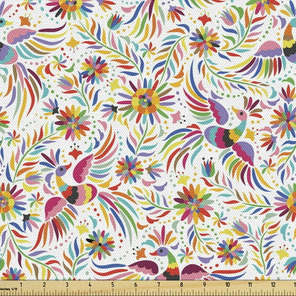 Ambesonne Mexican Fabric by the Yard Upholstery, Colorful Nature Ethnic, 10 Yards, Multicolor