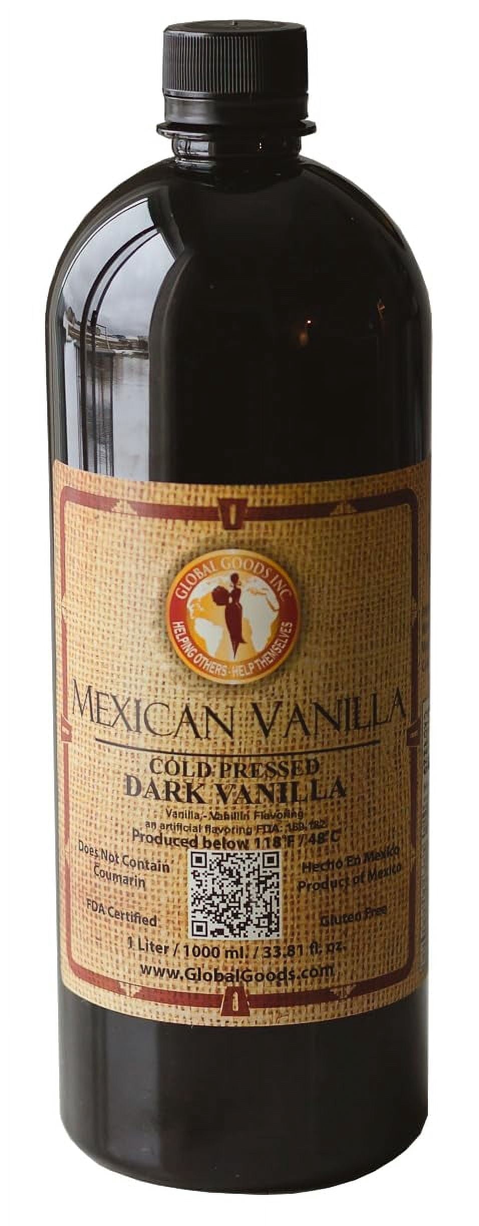 Pure Dark Mexican Vanilla Extract Gluten Free Vanilla for Baking Cakes, Cookies, Desserts, Coffee & Beverages Natural, Bold Flavour 33.81 fl oz bottle