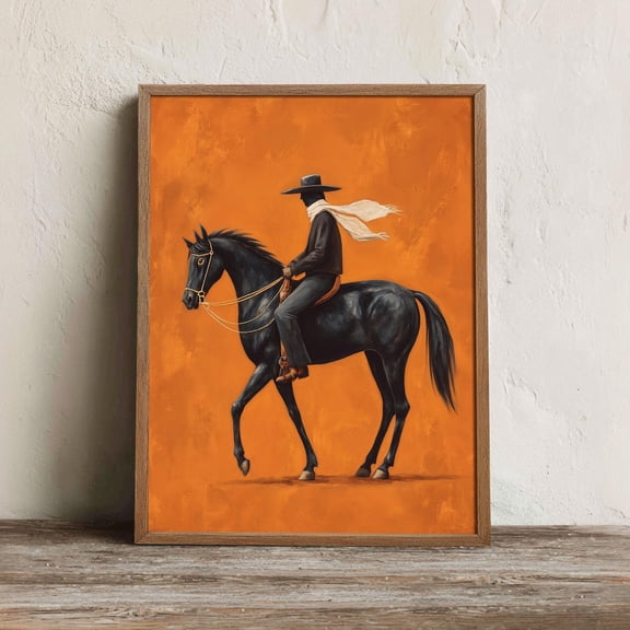 Mexican Vaquero Wall Art Print, Horseback Charro Silhouette Decor