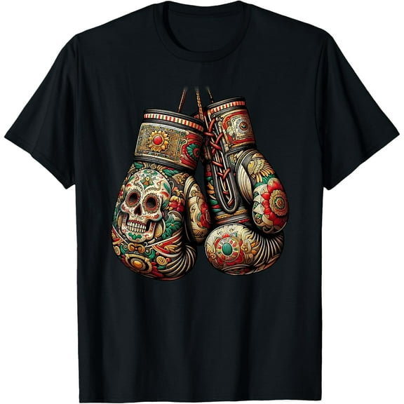 Mexican Vintage Style Boxing Gloves Aztec Mayan Fighter T-Shirt